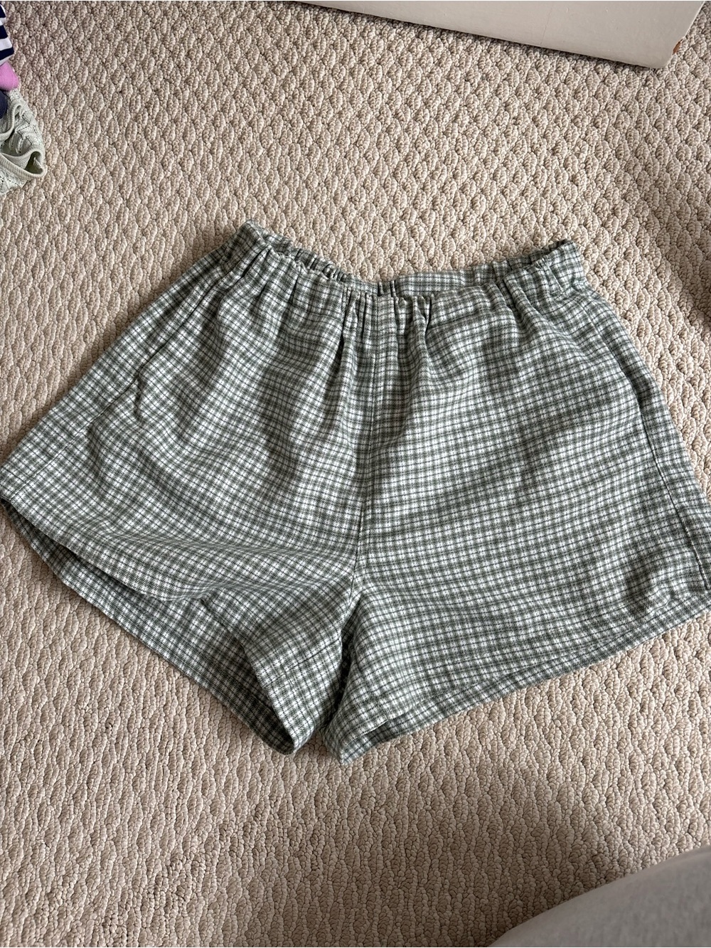 Brandy Melville Sage Green Plaid Elastic Waist Shorts
